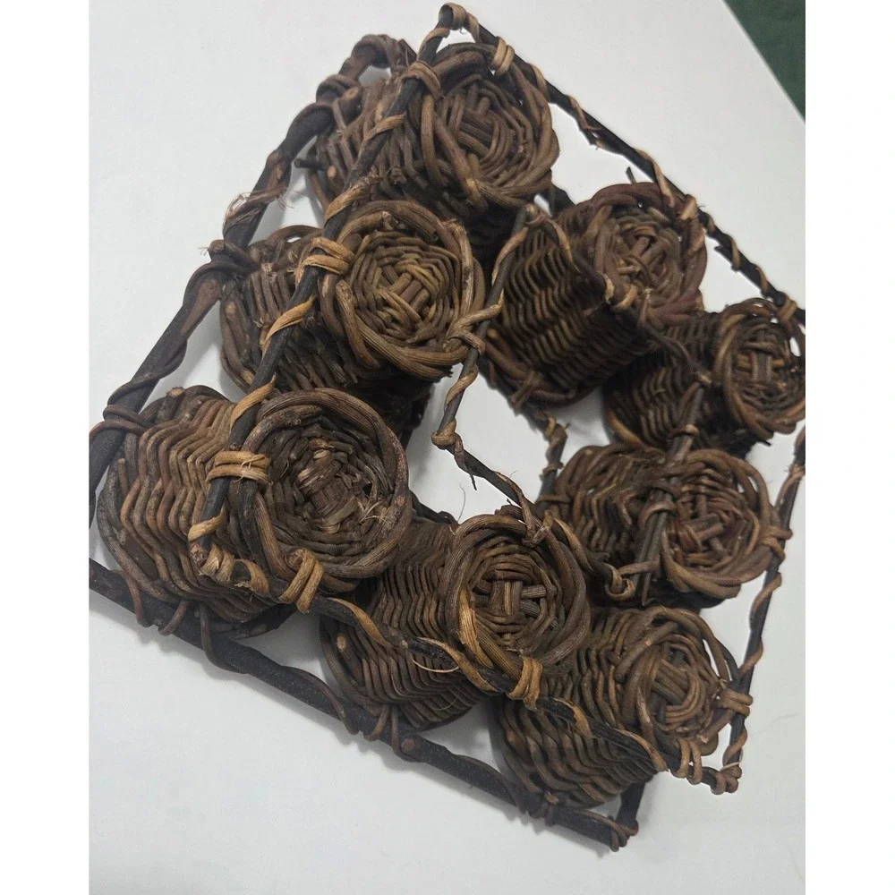 Vintage Woven Grapevine Twig 8 Compartment Dessert Basket Caddy Rustic Primitive